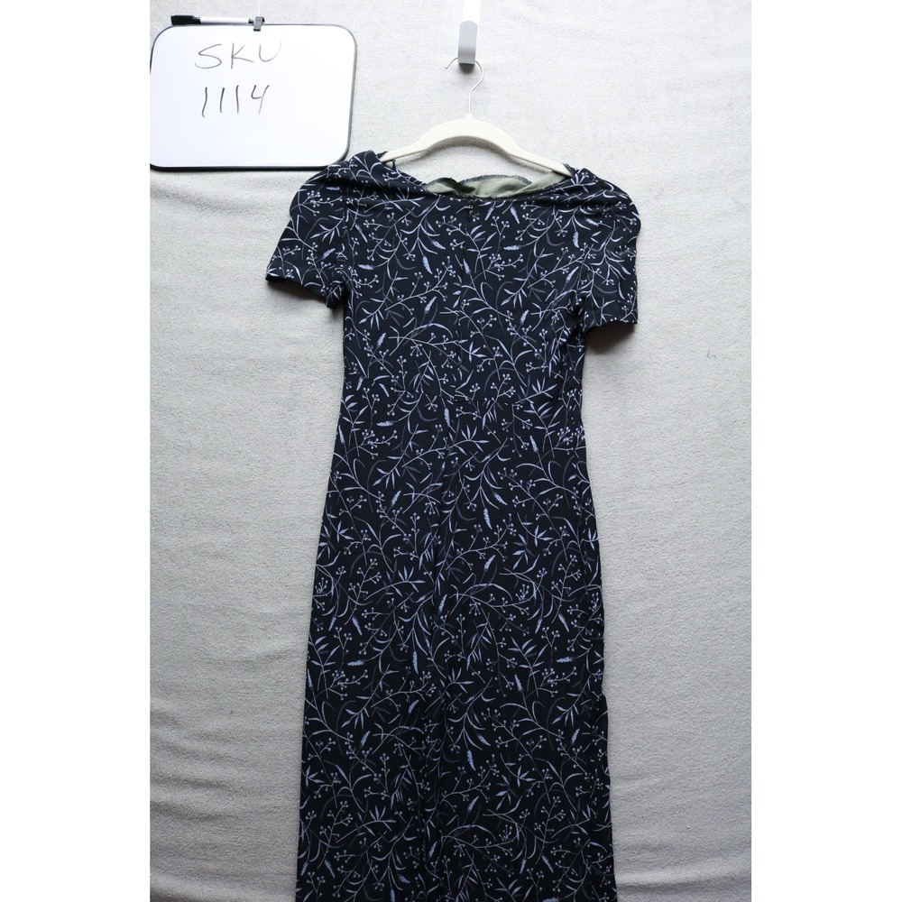 Petite Sophisticate Maxi Dress Womens 0P Black Floral Short Sleeve Rayon 1114